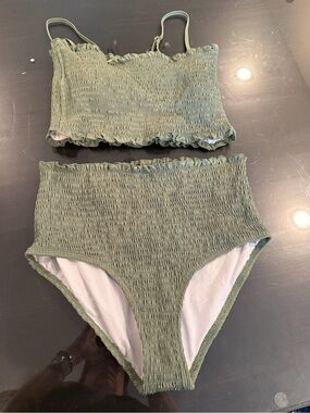 Smocked High-Waist Bikini Set in Sage